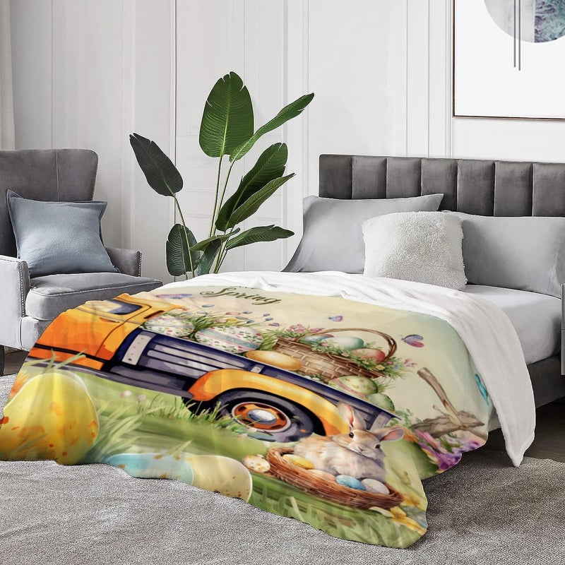 YeeJu Easter Throw Blanket King Size 90x108 Farmhouse Truck Bunny Blanket for Bed Couch Soft Cozy Fuzzy Plush Fleece Blanket and Throws Large Oversized Decorative Spring Holiday Blanket 90x108 - Image 4